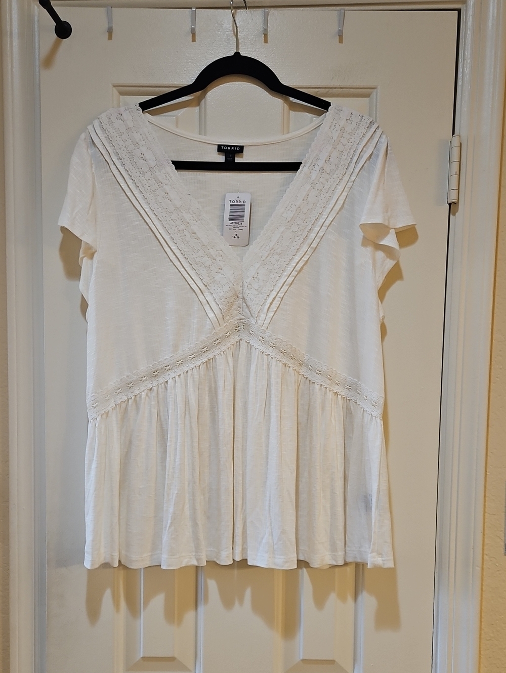 torrid Cream Lace-Trim V-Neck Peasant Blouse